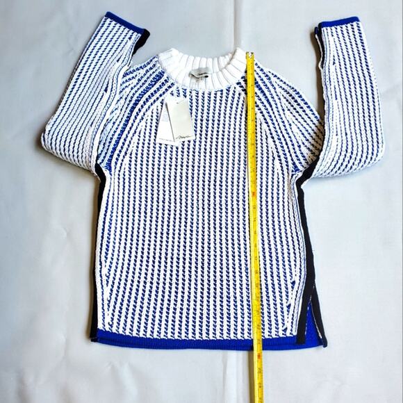 NWT$495 3.1 Phillip Lim Two-Tone Ribbed Knit White Blue Pullover Sweater Top XS - Picture 14 of 16
